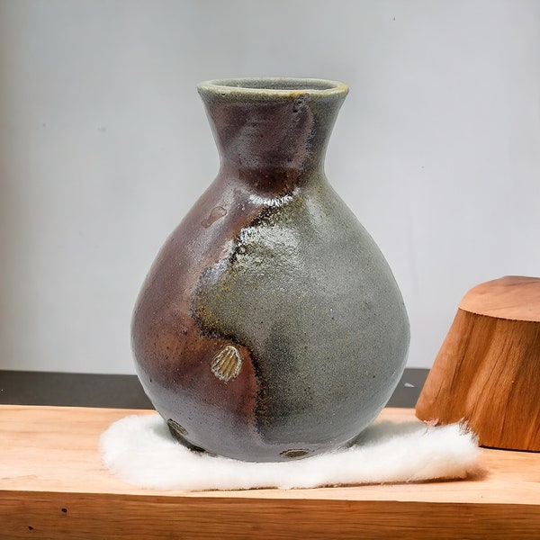 Signed Art Pottery Stoneware Grey Burgandy Vase