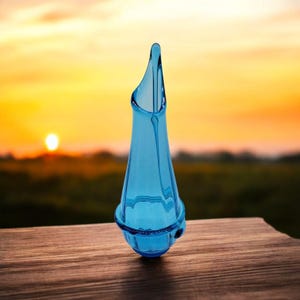 Mid-Century Blue Kanawha Art Glass Swung Vase Applied Swirl