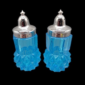 Indiana Glass Blue Horizon Diamond Point Salt and Pepper Shakers