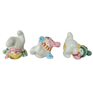 Fitz And Floyd Ceramic Snowman Figurines With Colorful Scarves Hats Set Of 3