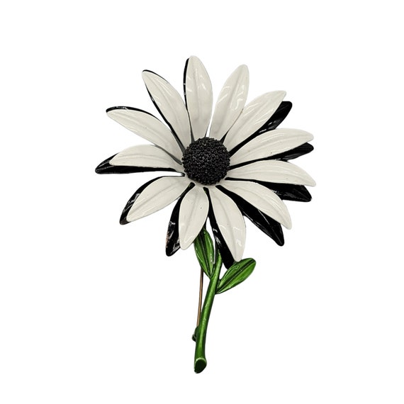 MCM Kitschy Large Black White Enamel Flower Brooch - image 2