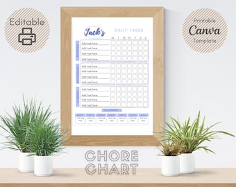Chore chart for kids, daily chores, habit tracker, reward chart, kids chore chart printable, Blue