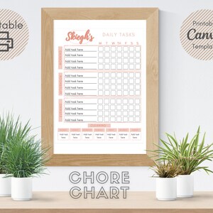 Chore chart for kids, daily chores, habit tracker, reward chart, kids chore chart printable, Peach