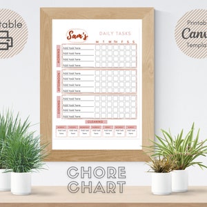 Chore chart for kids, daily chores, habit tracker, reward chart, kids chore chart printable, Red