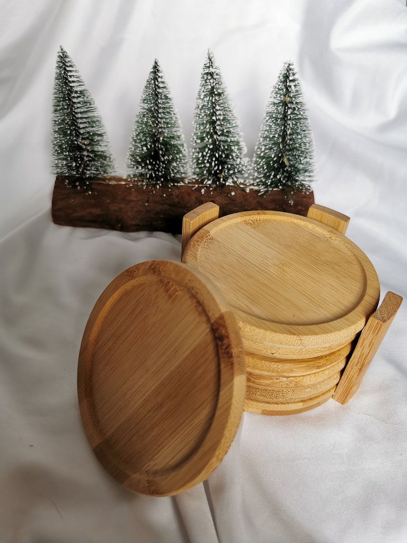 Lot De 4 Sous-Verres Bambou Rond 9,5 Cm - Naturel, Réutilisable, Résistant Chaleur Pour Café, Bière, Thé, Plantes