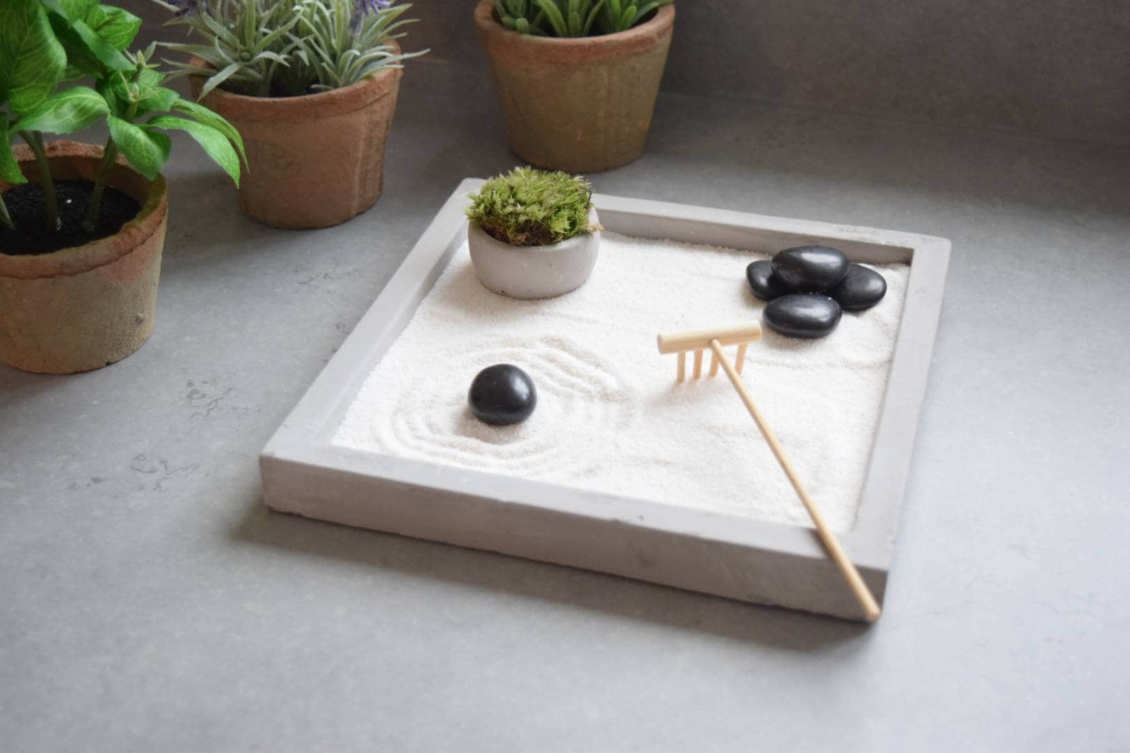 Full Japanese Zen Garden With Rake and Moss - Spiritual Decoration
