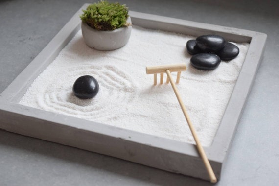 Full Japanese Zen Garden With Rake and Moss - Spiritual Decoration
