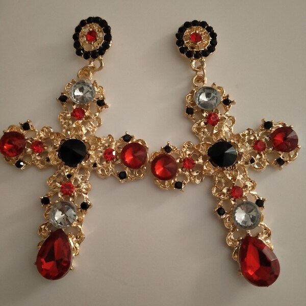 Red Jewel Earrings Etsy