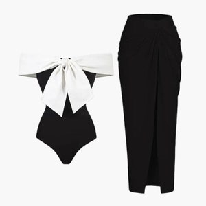 Black and white bow swimsuit one piece 2 piece set Hepburn classy elegant monroe 50s 60s style dolce vita scilian