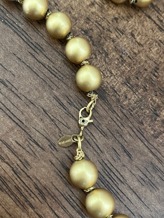 Monet Matt Gold Ball Chain Vintage Necklace Bib C… - image 3