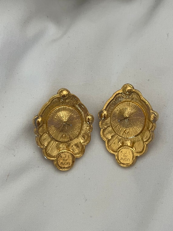 KJL Pearl Rhinestone Earrings, KJL for Avon Pierc… - image 4