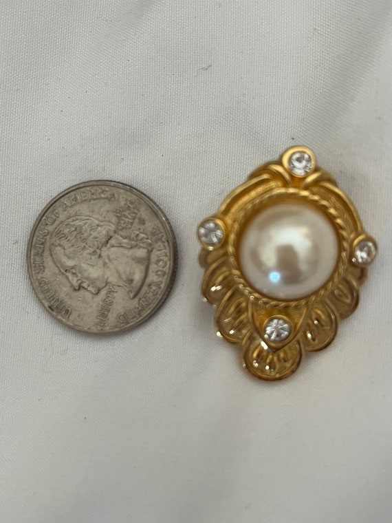 KJL Pearl Rhinestone Earrings, KJL for Avon Pierc… - image 3