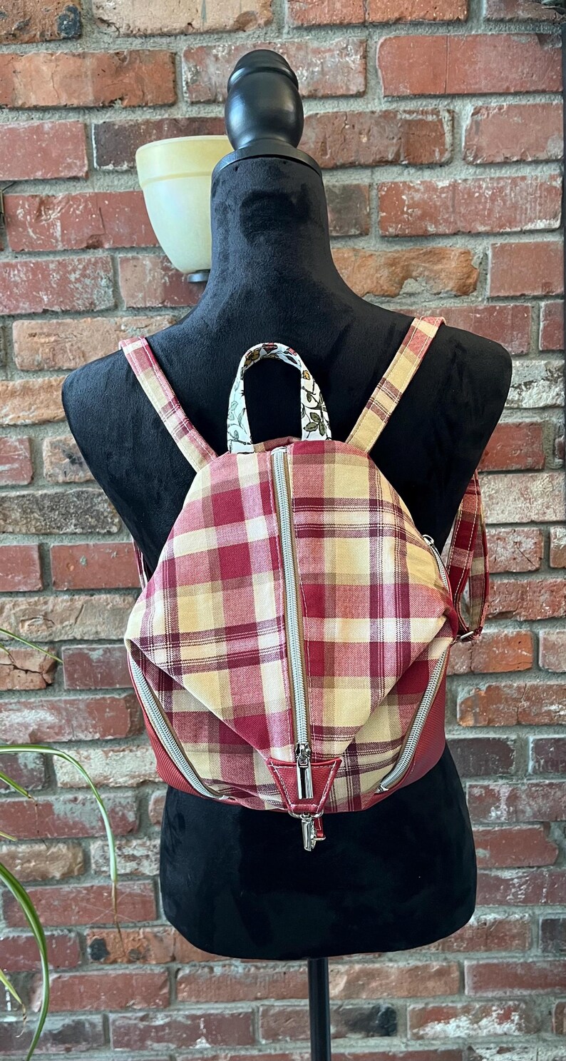 Mini Denver Backpack Plaid, Red and Tan, and Flower Pockets - Etsy