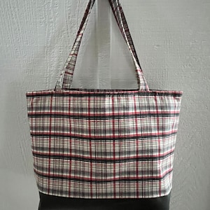 Plaid & Black Tote Bag, Overnight Bag, Large and Sturdy Bag