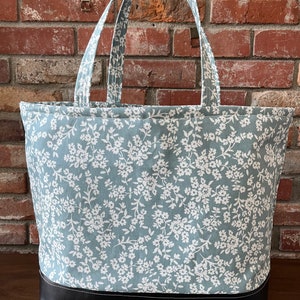 White Flowers Tote, Spring Tote, Blue Tote, Large Tote, Gifts For Her, Gifts For Mom