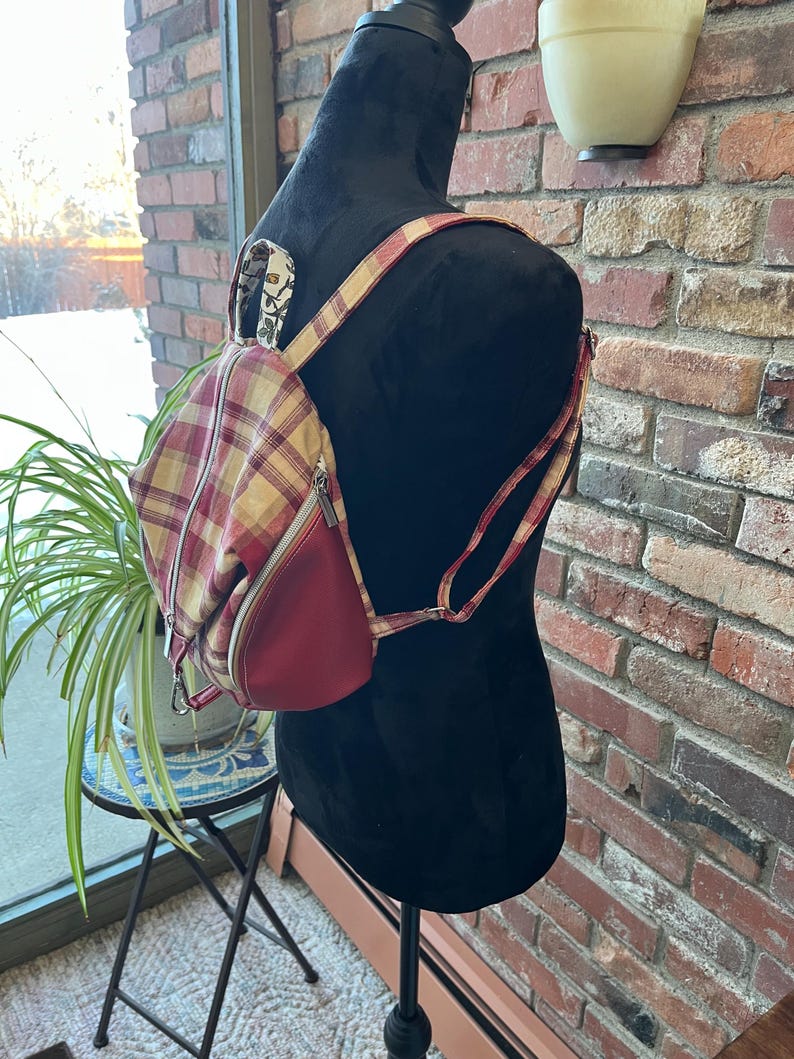 Mini Denver Backpack Plaid, Red and Tan, and Flower Pockets - Etsy