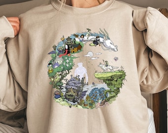 Spirited Away Studio Ghibli Sweatshirt, Howl's Moving Castle Sweatshirt, Anime Sweatshirt, Ghibli No Face Sweatshirt, Calcifer Sweatshirt