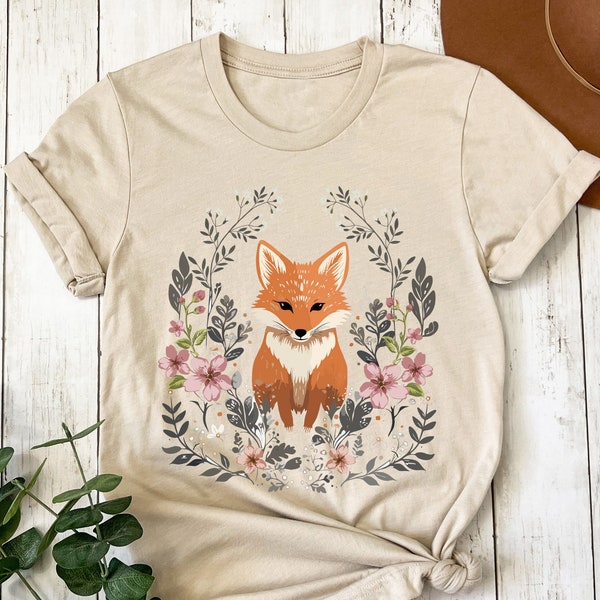 Cozy Cute Fox Cottagecore T-Shirt, Forestcore Tee, Woodland Wildlife Animal, Boho Crew Neck, Vintage Forest Witch Aesthetic T-Shirt, Fox Tee