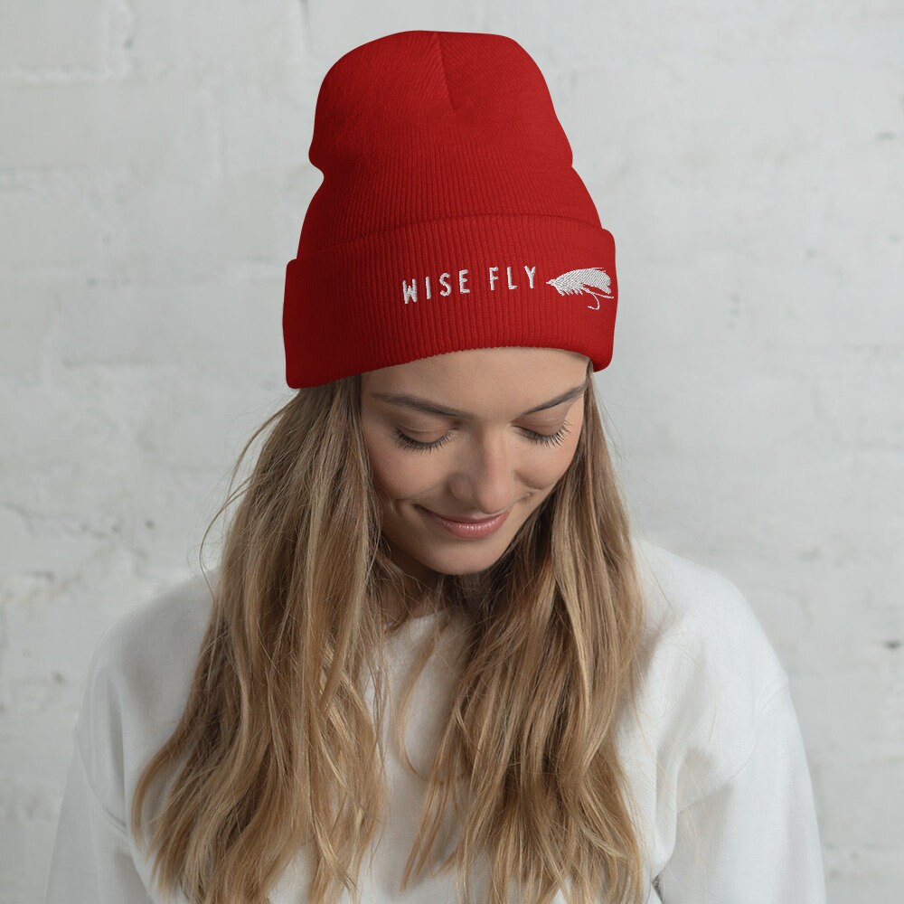 Wise Fly Logo Cuffed Beanie | Fly Fishing Beanie | Great Gift for Any Angler | Warm Fly Fishing Hat | Womens Fly Fishing | Mens Fly Fishing