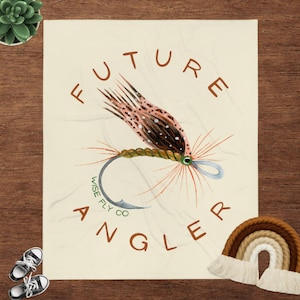 Future Angler Kids Throw Blanket | Great Gift for Future Fly Fisherman | Kids Fishing Blanket | Toddler Fishing | Fly Fishing Blanket