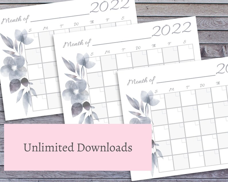 Printable Monthly Calendar | Black and White - Etsy