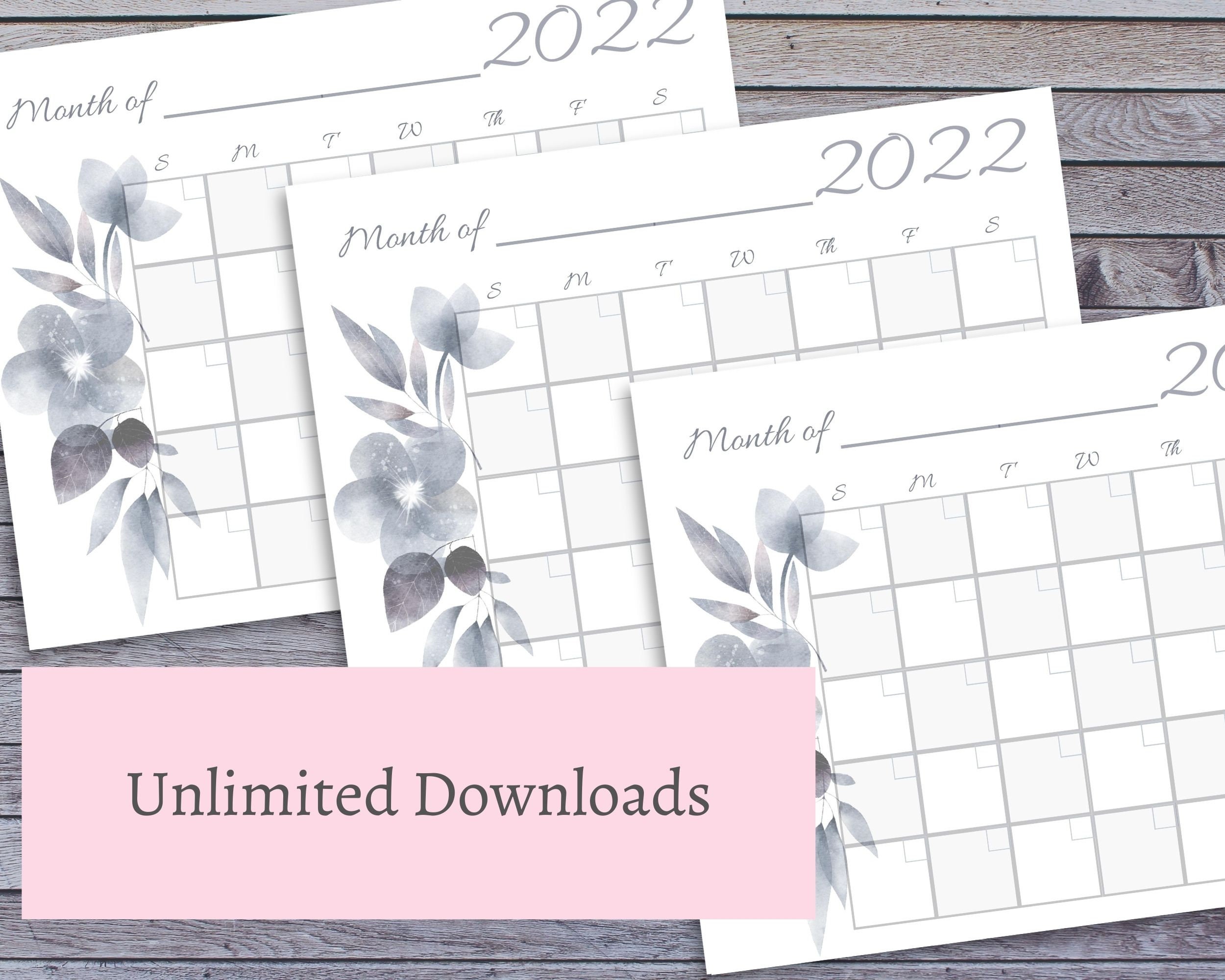 Printable Monthly Calendar | Black and White - Etsy