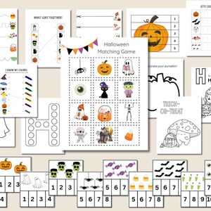Pack d'activités Halloween préscolaire, lot d'apprentissage imprimable, feuilles de travail d'Halloween, imprimable Halloween, activité Halloween pour enfants