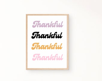 Thankful Thanksgiving Printable | Thankful Retro Fun Wall Art Print |Thanksgiving Wall Art | Kids Wall Art