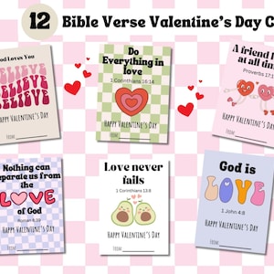 12 étiquettes-cadeaux imprimables rétro bibliques pour la Saint-Valentin, étiquettes imprimables pour la Saint-Valentin chrétienne, verset de la Bible, cartes de Saint-Valentin bibliques