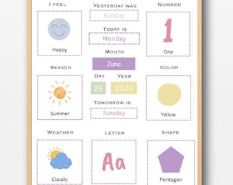 Morning Board, Homeschool Calendar, Weather Chart, Kids Daily Calendar, Preschool Circle Time, Toddler Learning Calendar, Digital Download