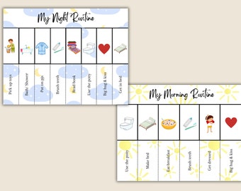 Boys Morning & Evening Routine Chart, Planning Toddler Bedtime Routine, Daily Visual Schedule, Chore Chart, For Kids, Montessori, Editable