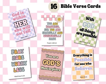 16 Retro Bible Printable Cards, Printable Christian Gift Tags, Bible Verse, Printable Scripture Gift Tags, Retro Verse Cards