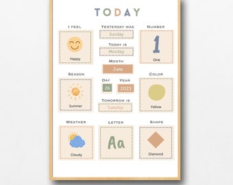 Morning Board, Homeschool Calendar, Weather Chart, Kids Daily Calendar, Preschool Circle Time, Toddler Learning Calendar, Digital Download