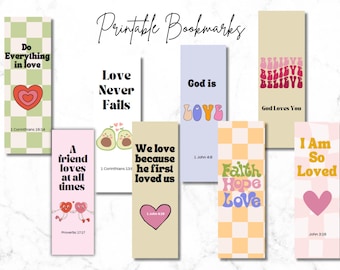 Printable Valentines Bible Verse Bookmarks, Christian Church Activities, Christian Bookmarks, Printable Christian Bookmarks, Set of 8