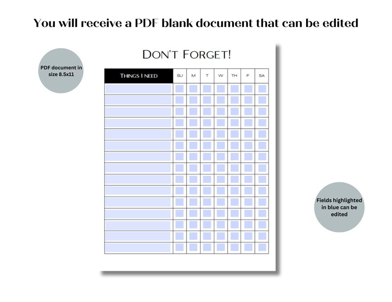 Don't Forget Checklist, Morning Reminders, Editable Checklist, Reminder ...