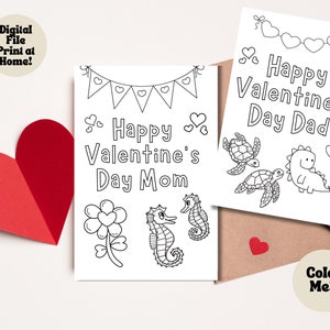 Druckbare Mama und Papa Valentinstag Karten von Kind, drucken und Farbe Kinder DIY Valentinstag Karten für Mama und Papa, INSTANT DOWNLOAD
