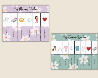 Girls Morning & Evening Routine Chart, Planning Toddler Bedtime Routine, Daily Visual Schedule, Chore Chart, For Kids, Montessori, Editable