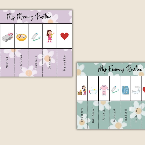 Girls Morning & Evening Routine Chart, Planning Toddler Bedtime Routine, Daily Visual Schedule, Chore Chart, For Kids, Montessori, Editable