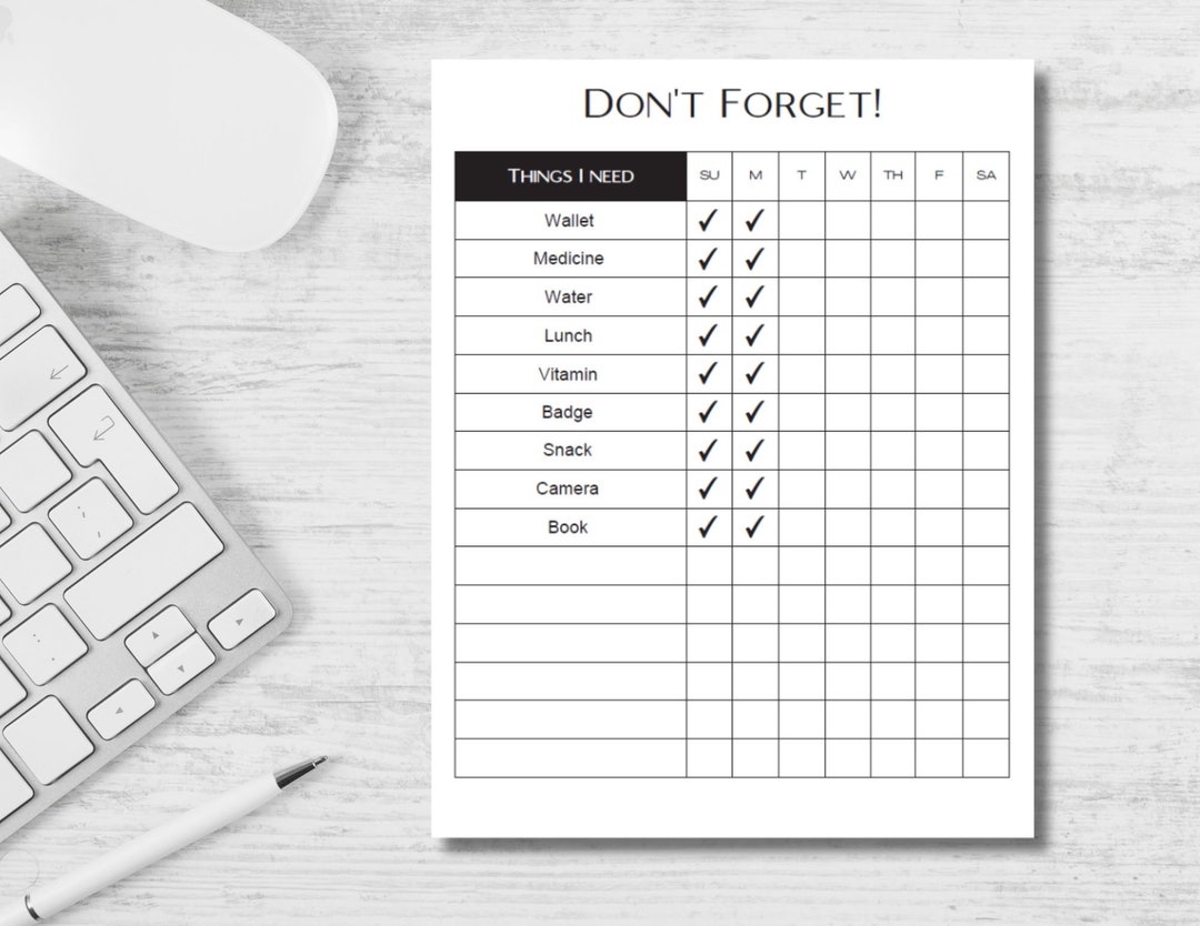 Don't Forget Checklist, Morning Reminders, Editable Checklist, Reminder ...
