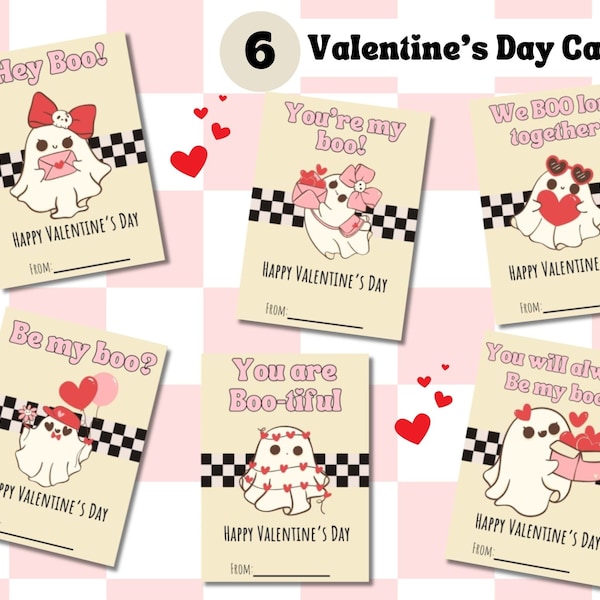 Printable Cute Ghost Valentine's Cards, Boo Valentine's Cards, Classroom Valentine's Cards, Valentine's Day