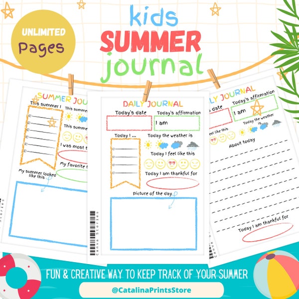 My summer Journal | Printable PDF | Daily Journal and Diary for kids | Kids Ultimate Summer Activity | Gratitude and Affirmations for kids |