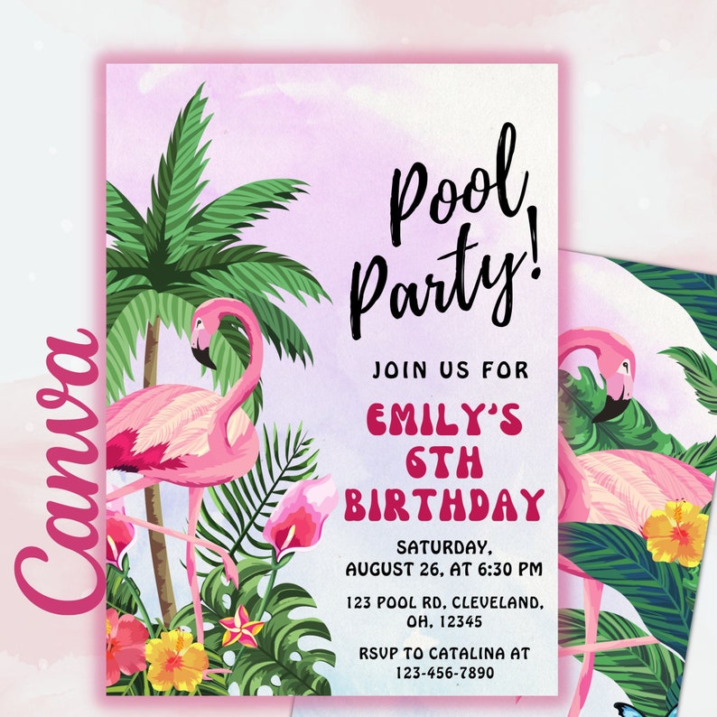 Pool Party Invitation Editable Template Summer Swimming Pool Birthday
