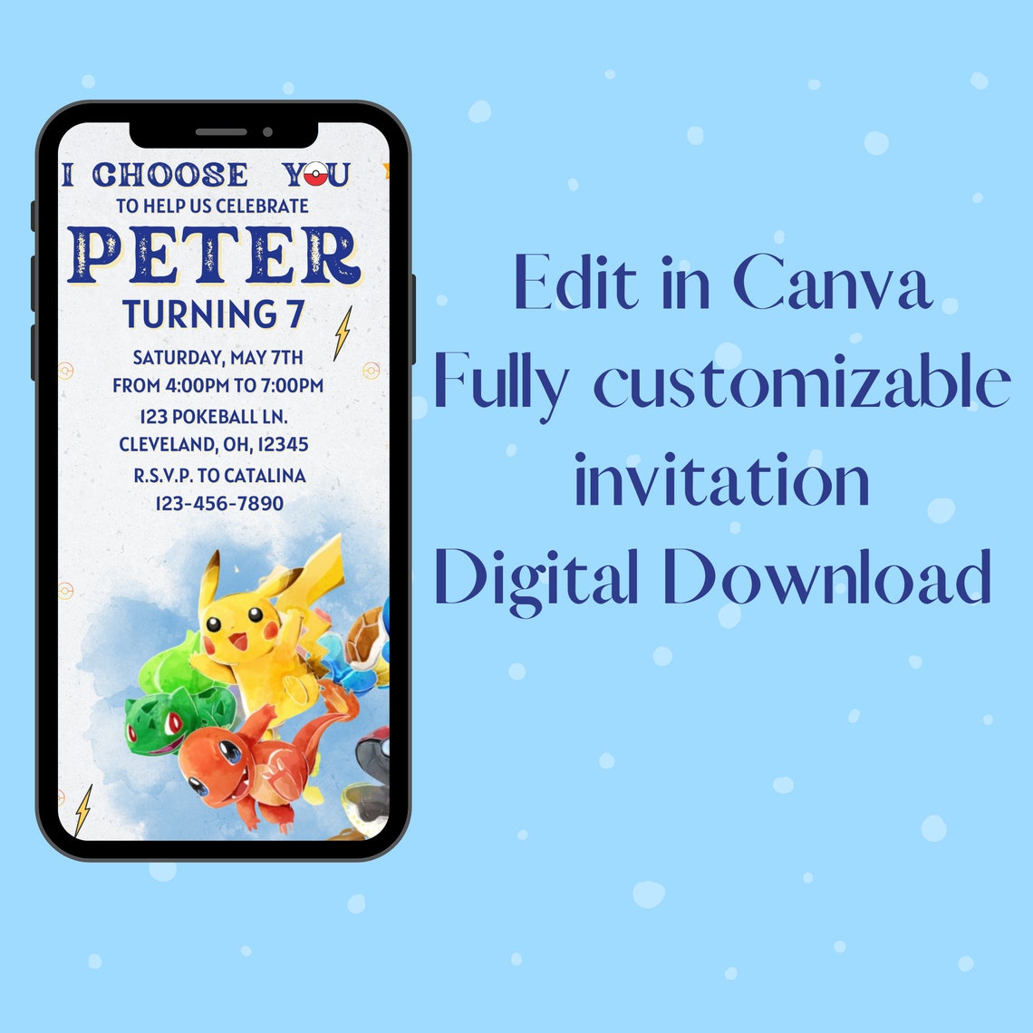 Pokemon Birthday Invitation Digital Pokemon Birthday Etsy
