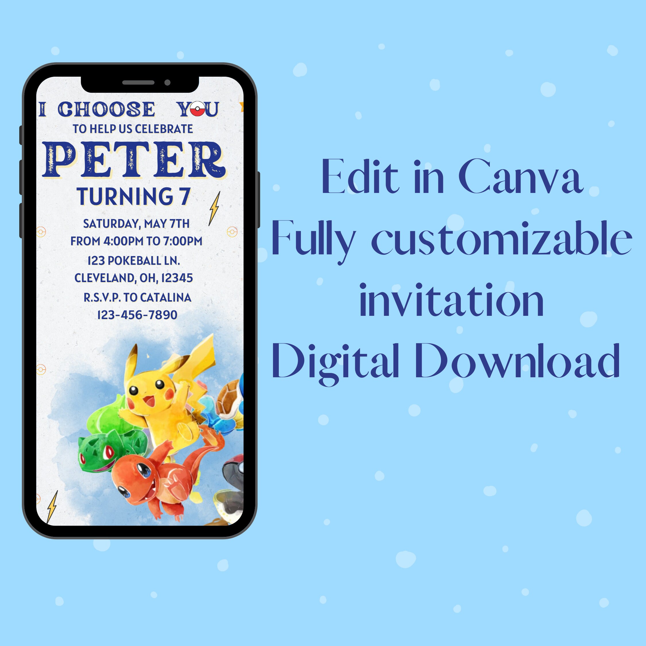Pokemon Birthday Invitation Digital Pokemon Birthday Etsy