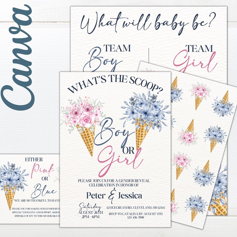 What's the Scoop Gender Reveal Invitation Editable Printable He or She