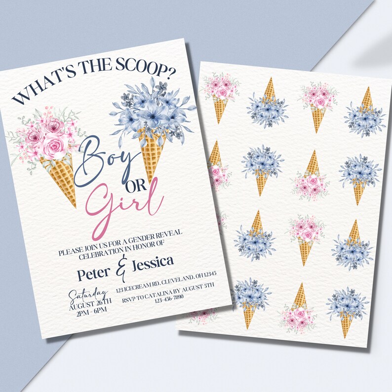 What's the Scoop Gender Reveal Invitation Editable Printable He or She