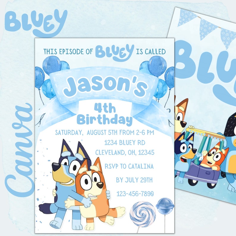 Bluey Editable Birthday Invitation Canva Template Bluey Kids Etsy Bluey Editable Birthday Invitation Canva Template Bluey Kids Etsy