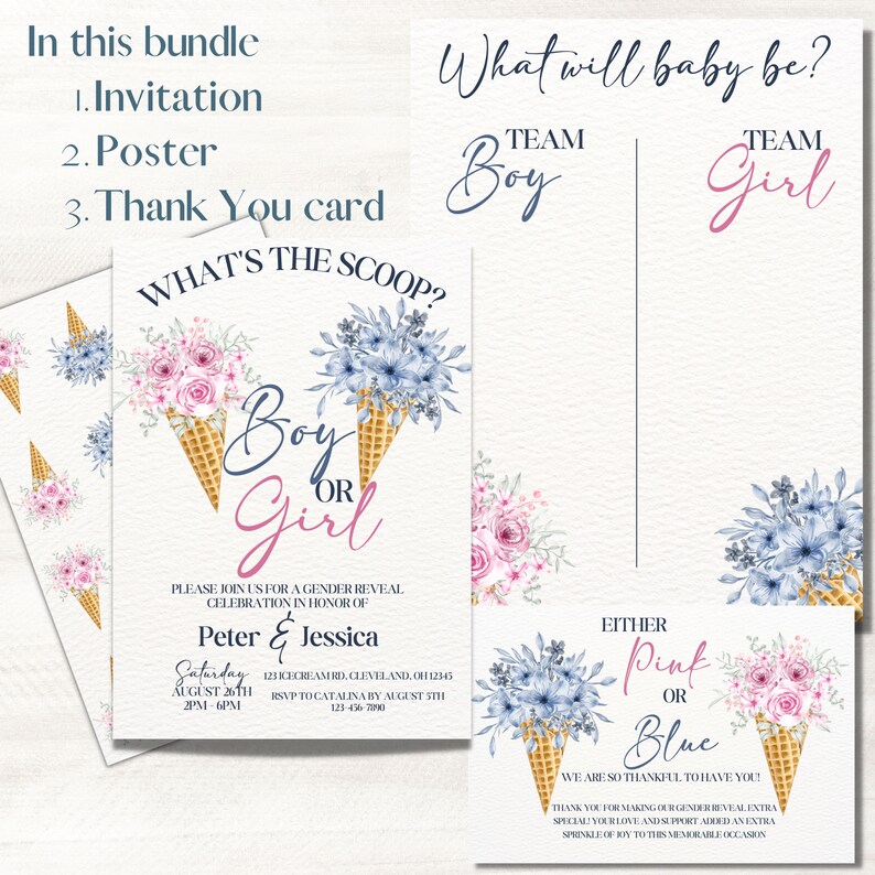 What's the Scoop Gender Reveal Invitation Editable Printable He or She