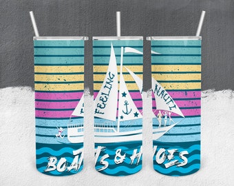 Boats & Hoes Tumbler Wrap, Tumbler, Tumbler Wrap, Boats, Hoes, Nautical, Bikinis, Silhouettes, Waves, Crackle