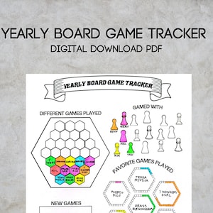 Yearly Board Game Habit Tracker - Digital Download - track game play, new games, who you gamed with - Boardgame Journal - Game Night Print